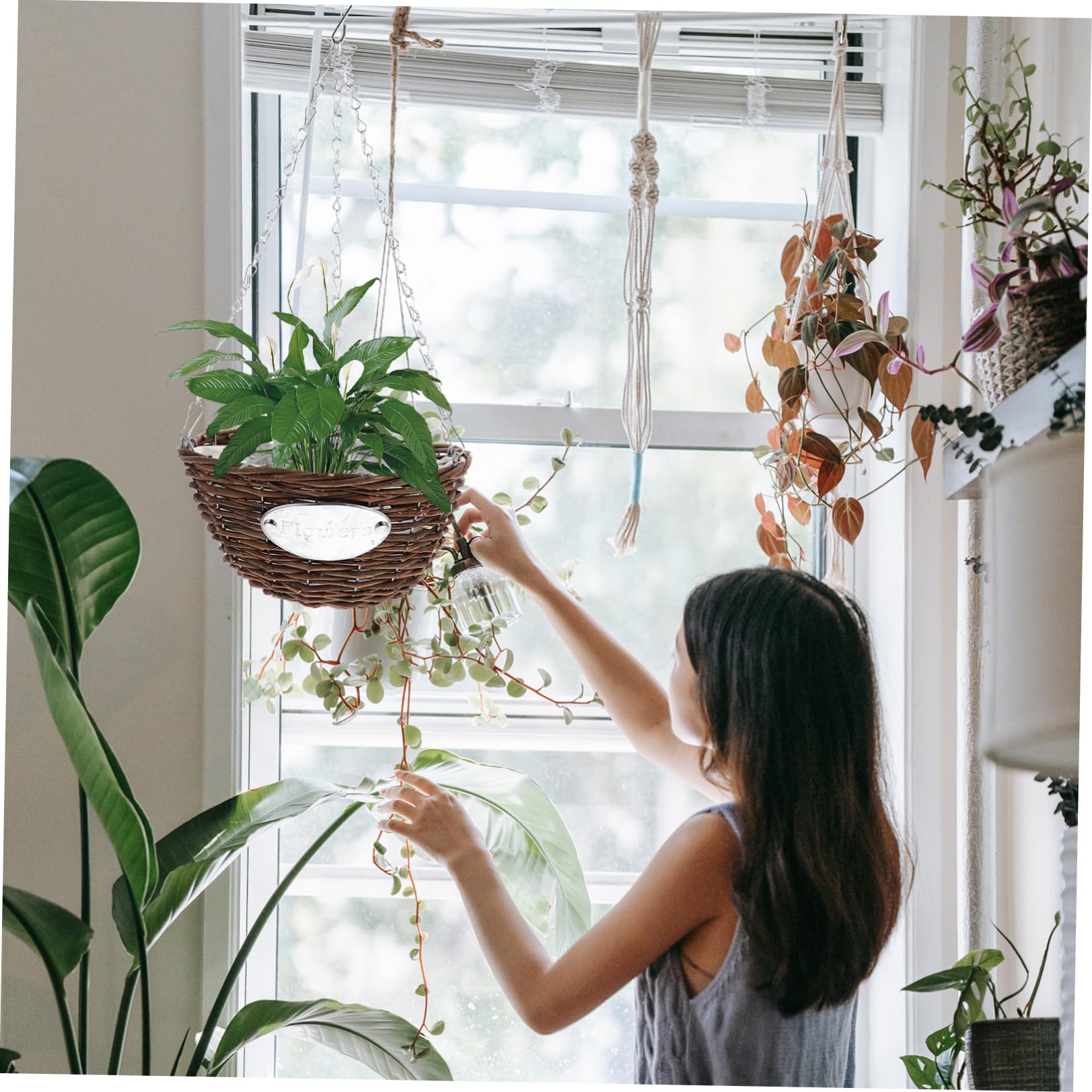 Hängeblumentopf 2 Stück aus Rattan und Metall Braun