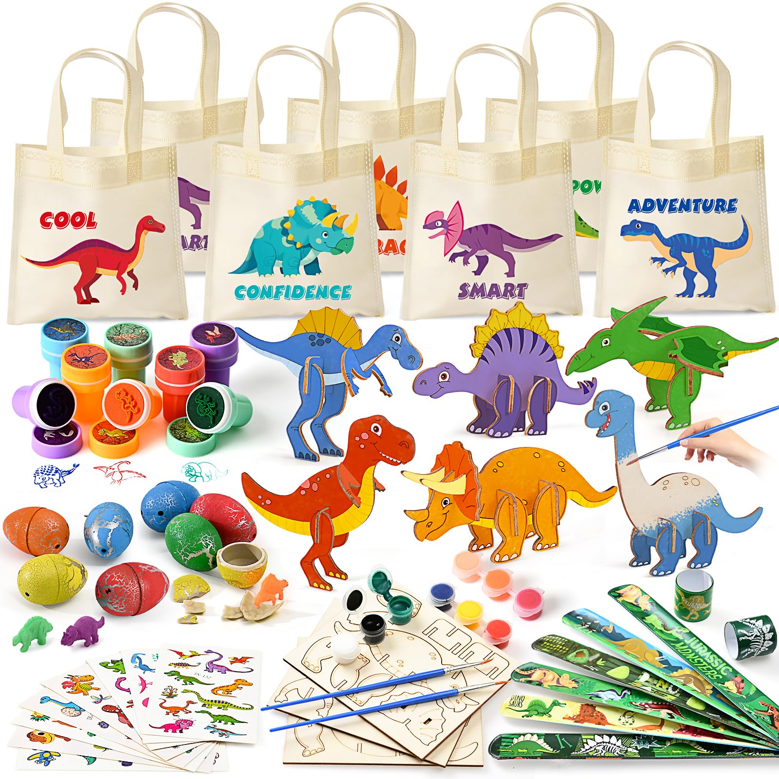 Fizdoqg Dinosaurus Feestzakken Vullers 50 Stuks Feestgeschenken voor Kinderen Omvatten 12 Potloden 12 Papieren Zakken 12 klap Armband 14 Gum voor Verjaardag Pinata Vuller