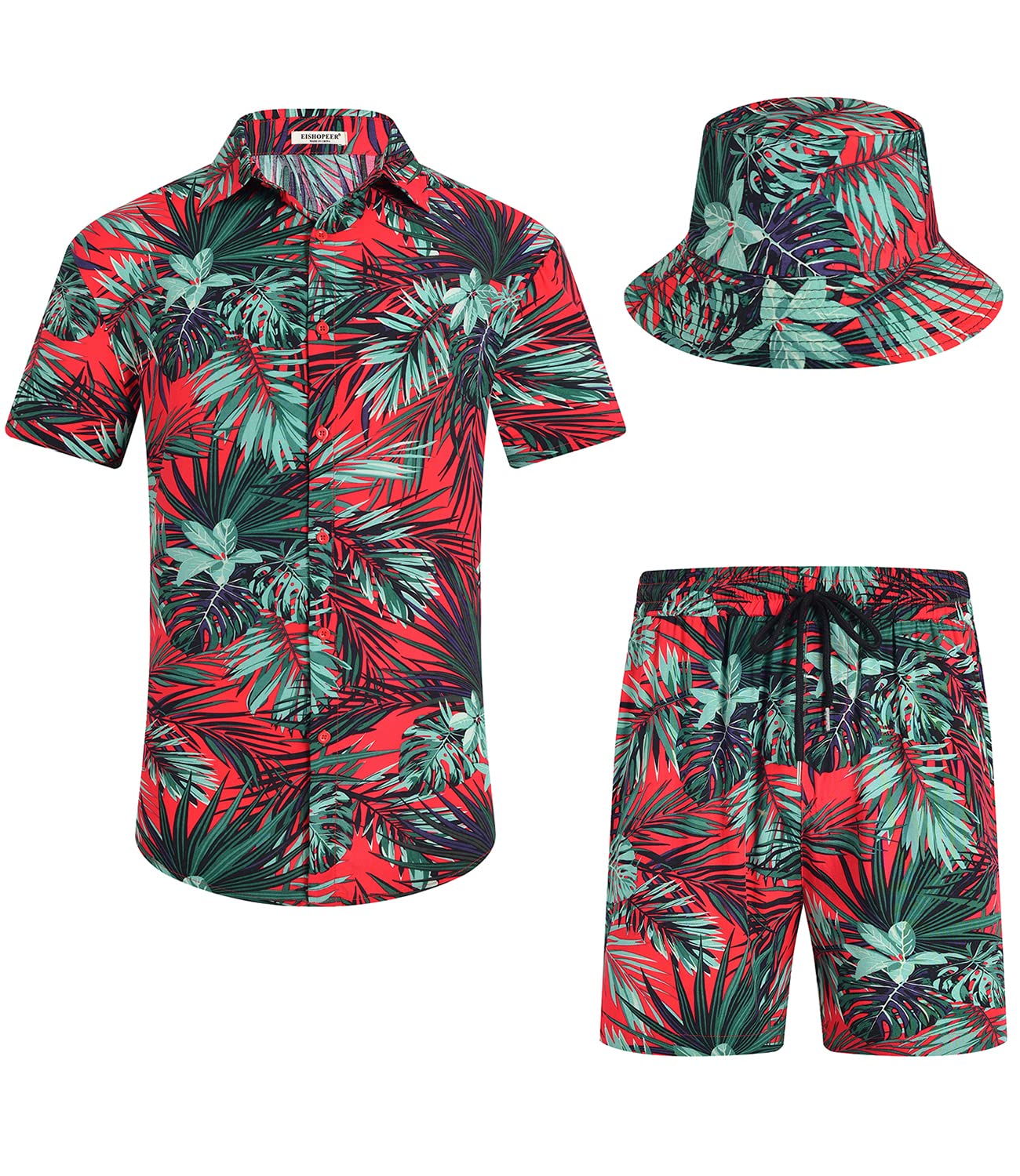 EISHOPEER Men's Flower Hawaiian Sets Casual Short Sleeve Shirt and Shorts Suits Outfits with Bucket Hats