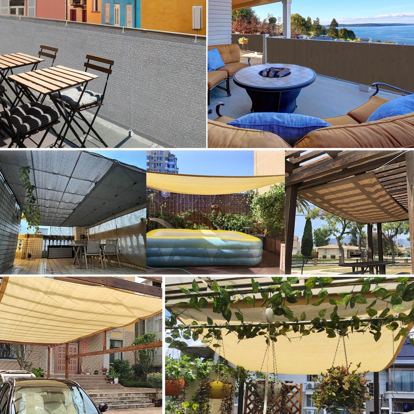Markiza, tkanina osłonowa, 1 x 2 x 6 m i 5 x 8 m, z przelotkami, na tarasy i patio, odporny na rozdarcie, przepuszczalny baldachim do pergoli podwórka, brązowy