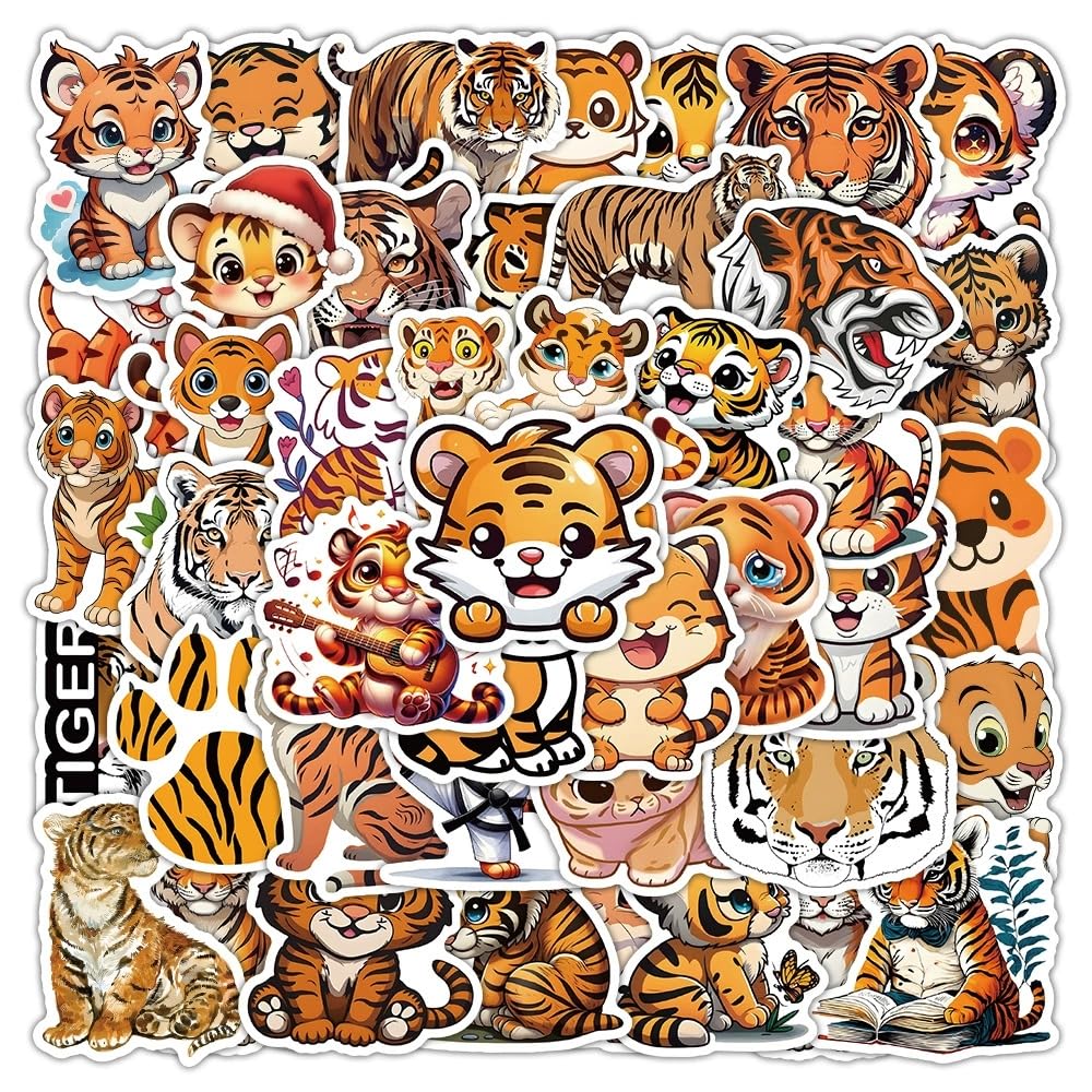 50 Pcs Cute Tiger Stickers Laptop Car Scrapbook Phone Skateboard Suitcase Luggage Bike Animals Vinyl Waterproof Aesthetic Personalised Stickers for Teens Boys Girls Adults - Image 3