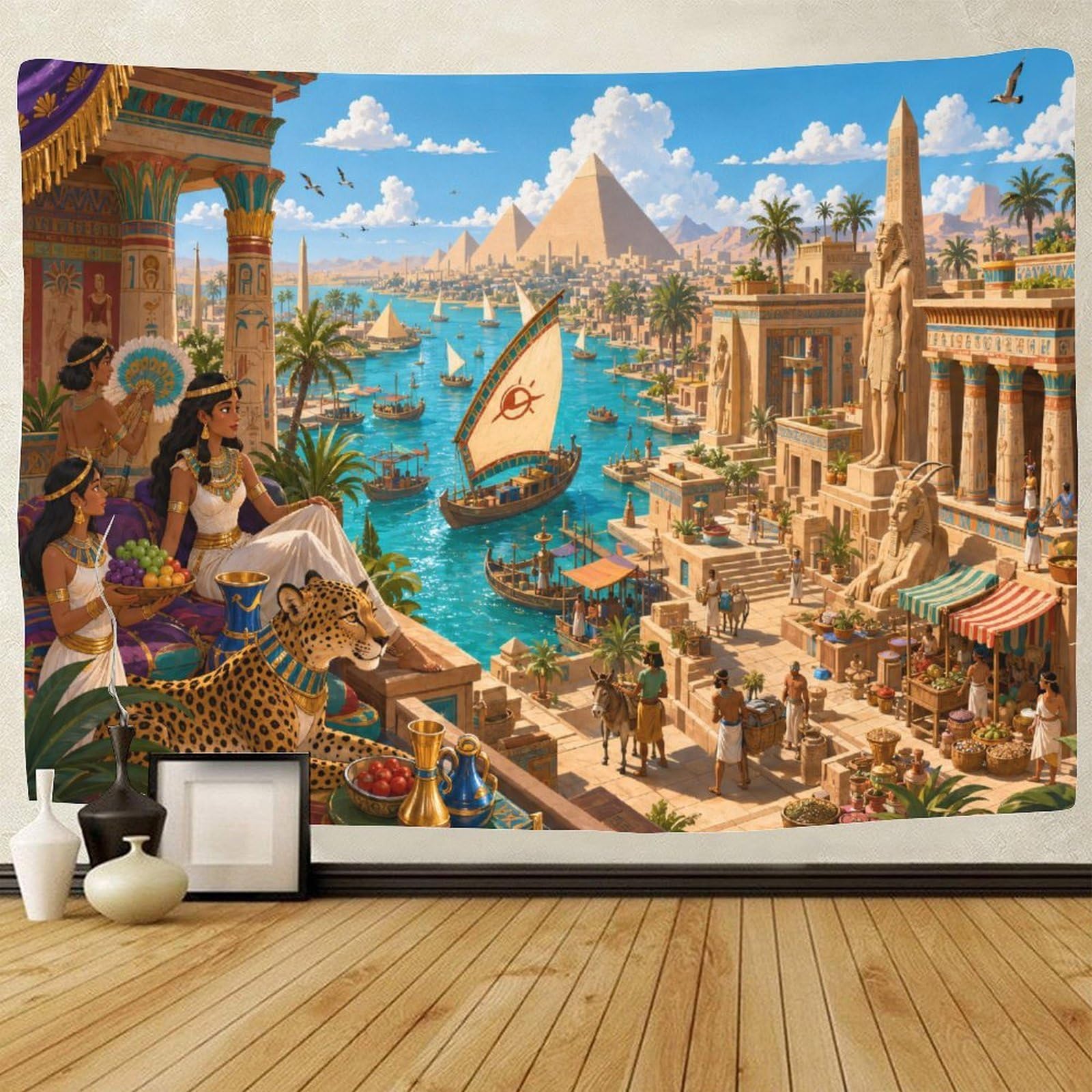 GPMNBCXZK The Nile River in Ancient Egypt 3D Print Tapestry for Bedroom Wall Art Decor Pyramid Tapestries Poster Curtain Bedroom Dorm 70cmx100cm