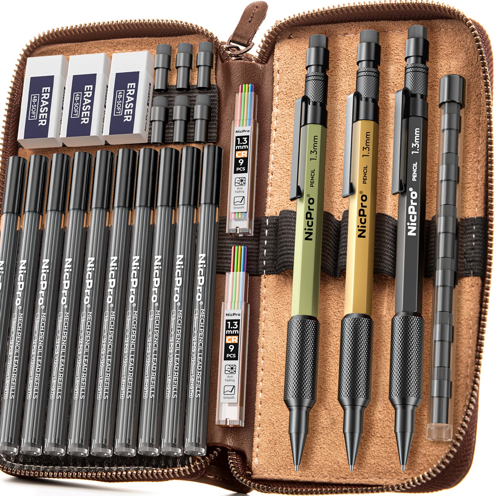 Amazon.com: Nicpro 21PCS 1.3 mm Mechanical Pencil Set in Leather