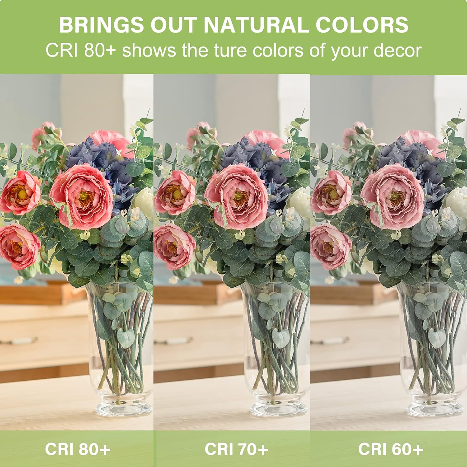 CRI 80+ for natural colors