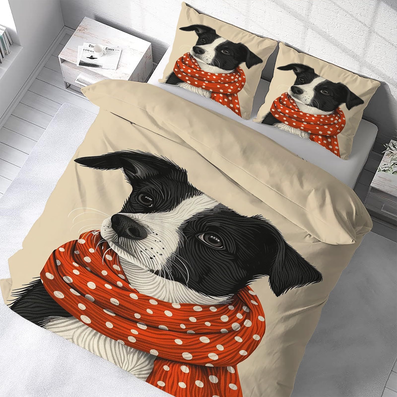Housse de couette Border Collie 220x240 cm avec ses deux taies
