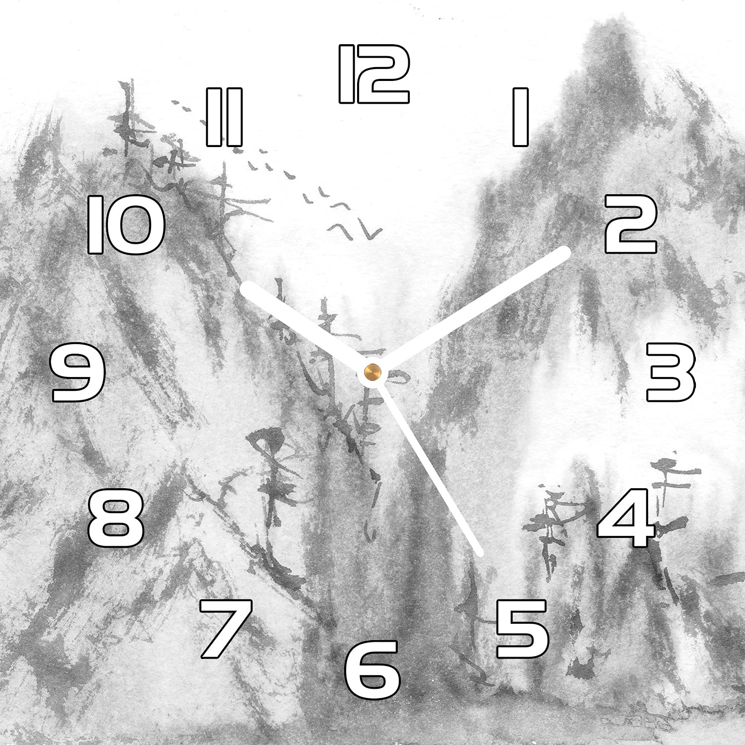 Horloge en verre 30x30 cm Montagnes dans le Brouillard pendule murale de cuisine salon