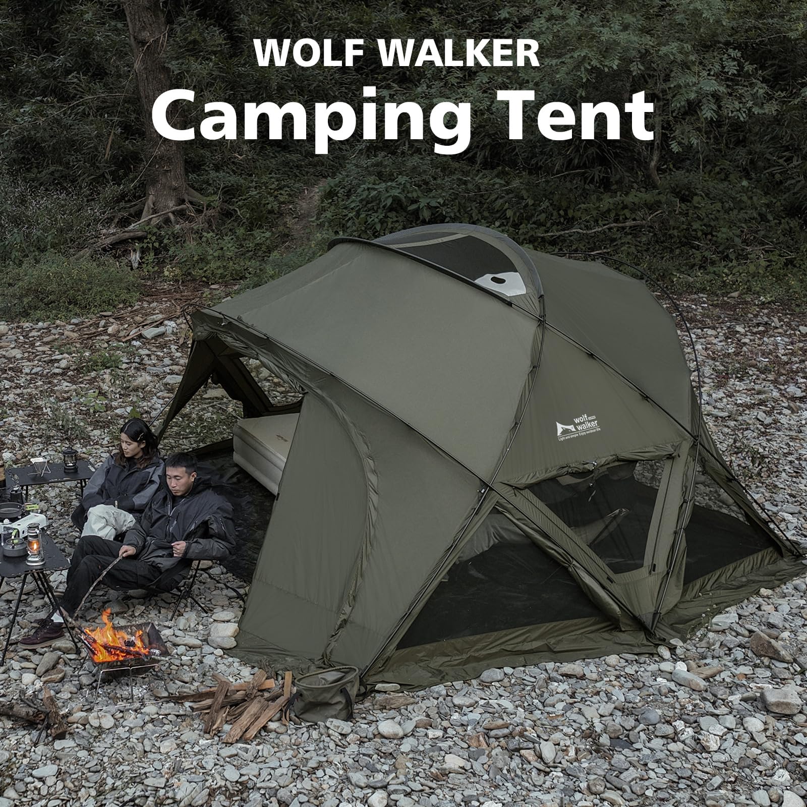 WOLF WALKER Campingzelt, doppellagig, 5-8 Personen, extra großes Zelt, wasserdicht, Unterschlupfzelte für den Außenbereich, 2 Türen und 8 Fenster Sport & Freizeit