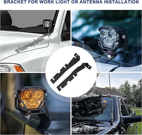 Miniatura 3 de Soportes de luz para bisagra de capó de zanja para Dodge Ram 1500 2500 3500 2009-2018 Soporte de montaje lateral de luz de trabajo LED auxiliar