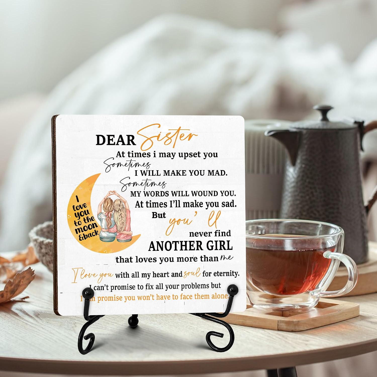 Sister Gifts Wooden Sign, Sister Birthday Gifts Ideas, Thank You Gifts for Bestie Friends Women, Desk Decorative Sign with Stand, 5 x 5 Inches image 3