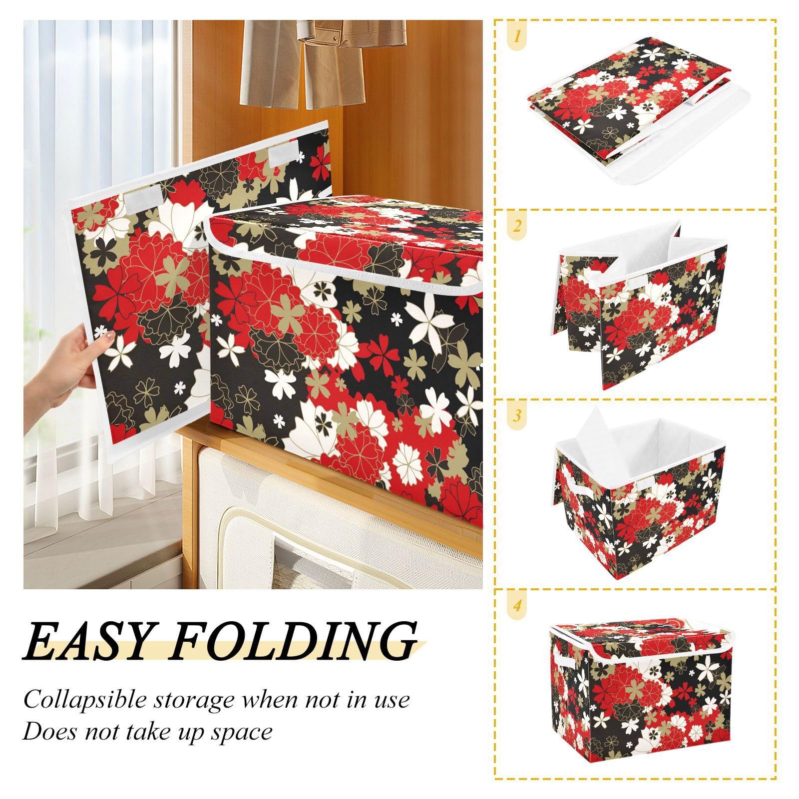 Amazon｜収納ボックス 折り畳み式 和風 和柄 花 桜 収納ケース ふた