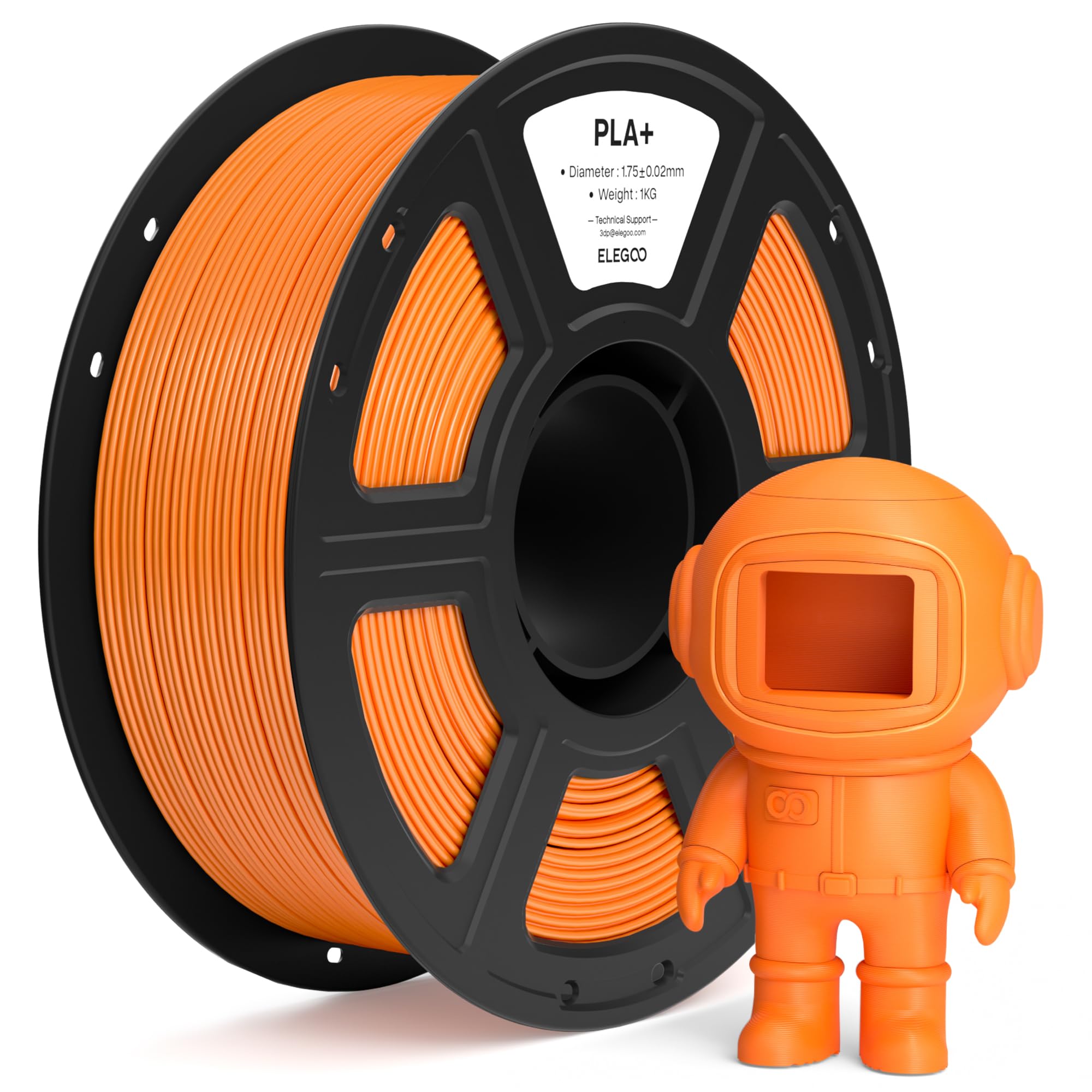 ELEGOO PLA+ Filament 1,75 mm Orange 1 kg, Hochfestes PLA Plus Filament-3D-Druckmaterialien, Maßgenauigkeit +/- 0,02 mm, 1-kg-Spule (2,2 lbs) für die Meisten 3D- Printer