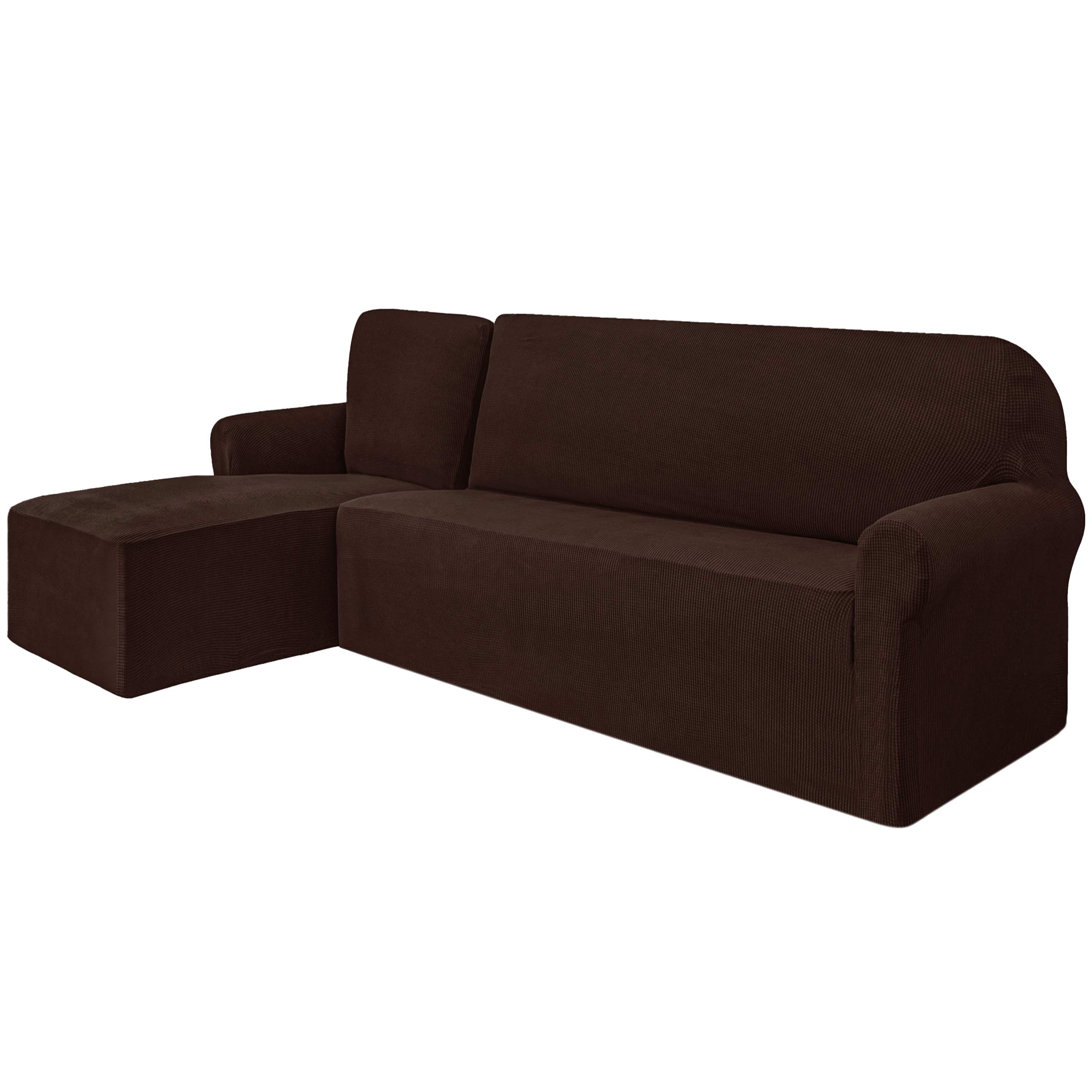 SU SUBRTEX L Shape Sofa Cover Stretch Spandex Jacquard Fabric Sofa Slipcovers Furniture Protector for Living Room (Left Chaise,Chocolate), VCDESBTSFT003L20CH