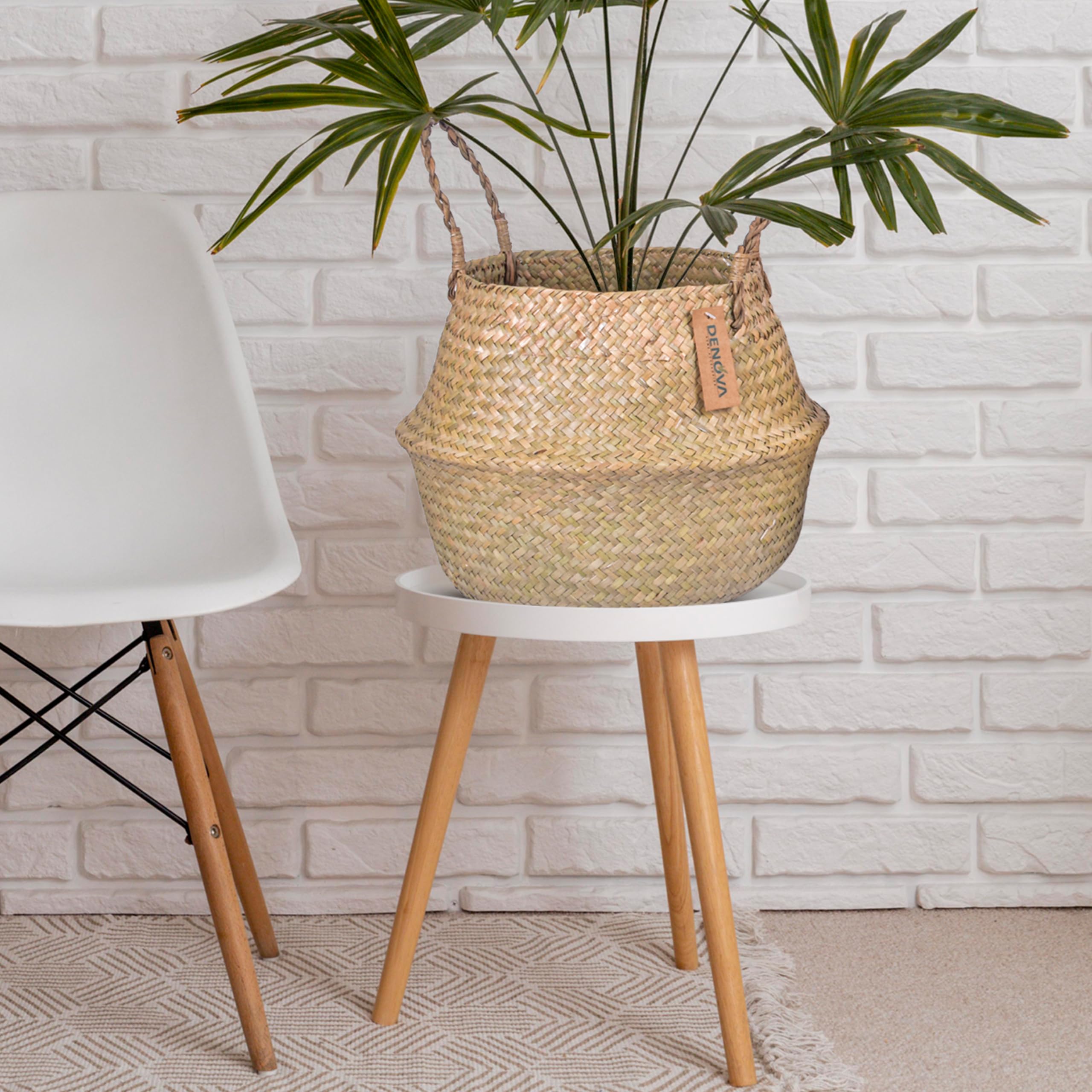 DENOVA Seagrass Belly Round Basket With Handles, Woven Planter Basket For Indoor Plant Flower Pot Outdoor Multipurpose Storage Organizer (Large, Natural) (B0C9QRD5ZW) Amazon Price History, Amazon Price Tracker