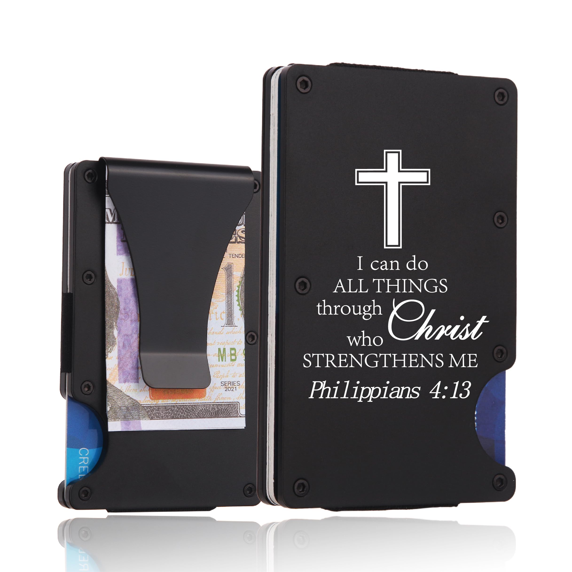 THTCSQ Christian Gifts Minimalist Personalized Engraved Metal Wallet,Slim Wallet for Men,Birthday Gifts Christmas Gift Bible Verse Faith Religious