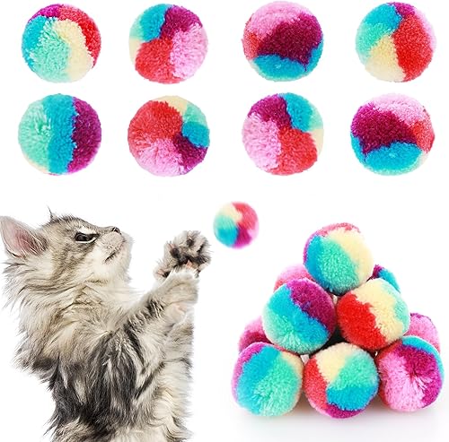 Pelota de pompones de gato de 1.2 pulgadas, 20 unidades, bolas de juguete de gato de arcoíris, pelota de felpa suave para gatos y gatitos de interior