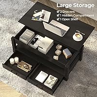 Vista 5 de Rolanstar - Mesa auxiliar, mesa de centro con cajones y compartimento oculto, mesa central retro con tablero de elevación de madera, para sala