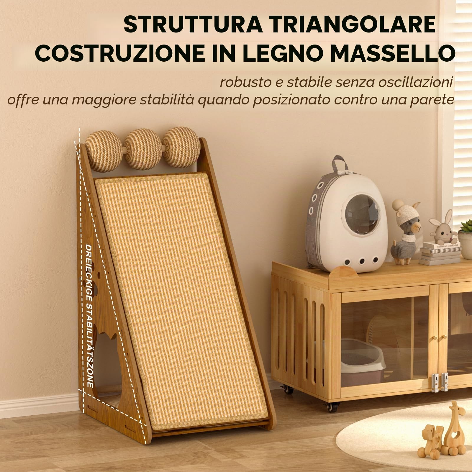 Tiragraffi per gatti, altezza 60 cm | cartone tiragraffi, con palla da gioco, corda di iuta e cartone ondulato, facile da montare