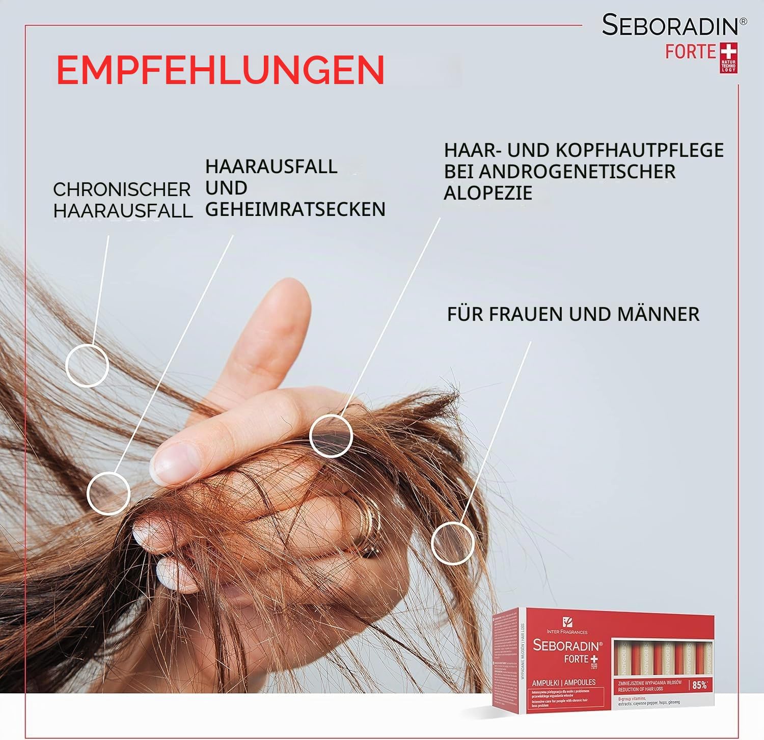 Seboradin Ampullen Gegen Haarausfall Haarverlust Haarverdünnung Haarwachstum Serum Für Frauen Männer Vitamine Natürliche Extrakte Haar Kopfhaut Pflege Haarserum Haarpflege 14 x 5,5 ml Forte