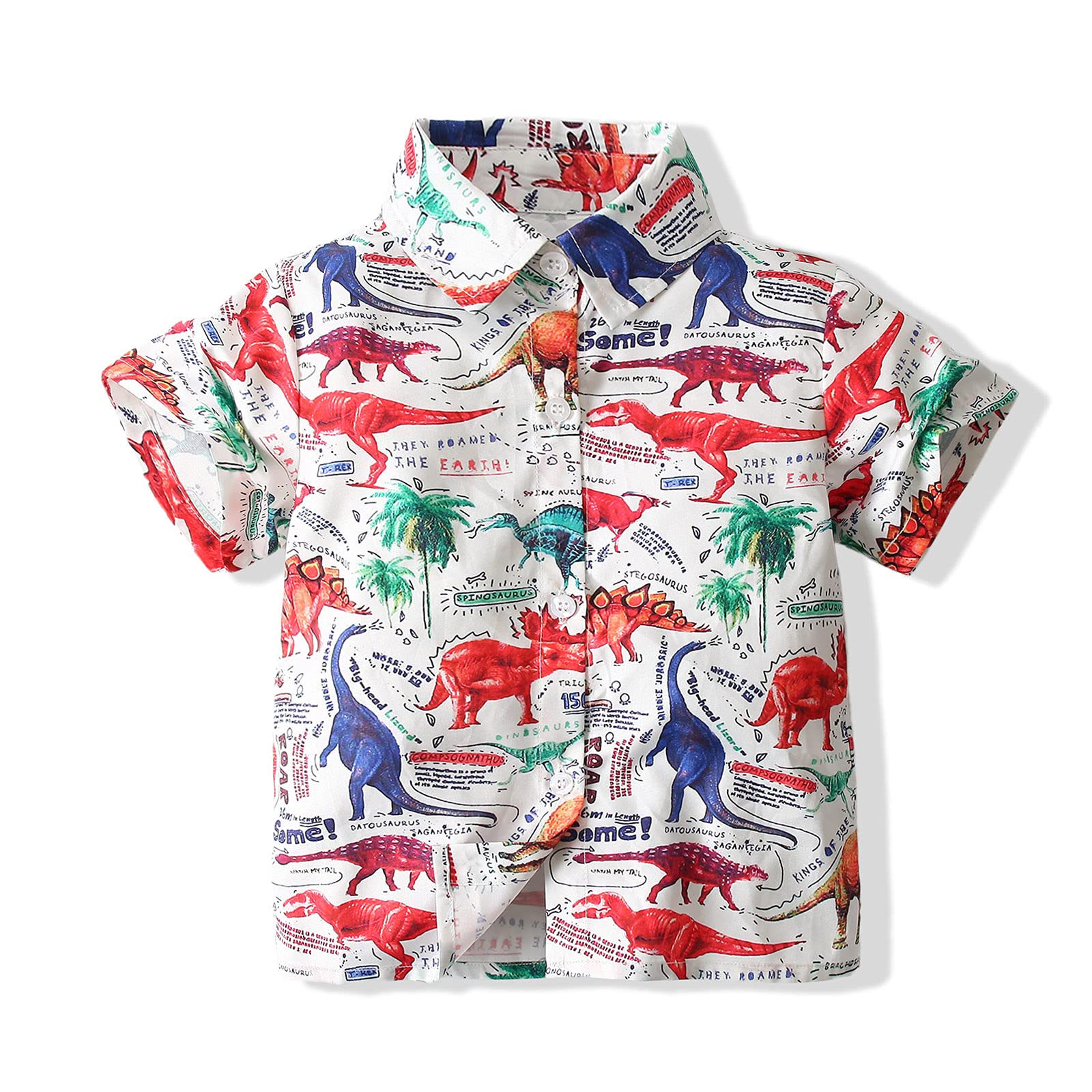Baby Boys Dinosaur Animal Print Shirt Button Down Hawaiian Shirts Aloha Short Sleeve Party Holiday Dress Shirt