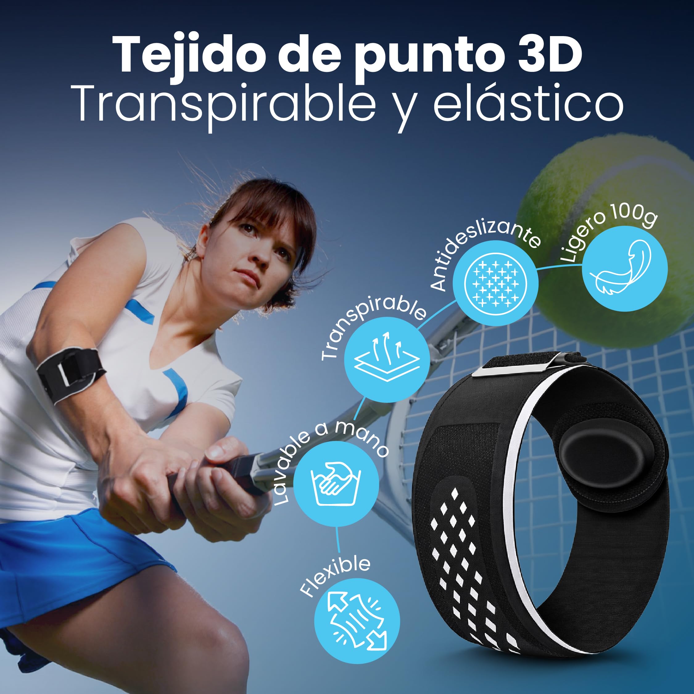 Cincha Epicondilitis Mujer y Hombre - Brazalete Codo de Tenista y Golfista - Codera para Pádel, Gimnasio y Tendinitis - Banda de Compresión Ajustable para Alivio del Dolor y Lesiones (Talla L) - 3