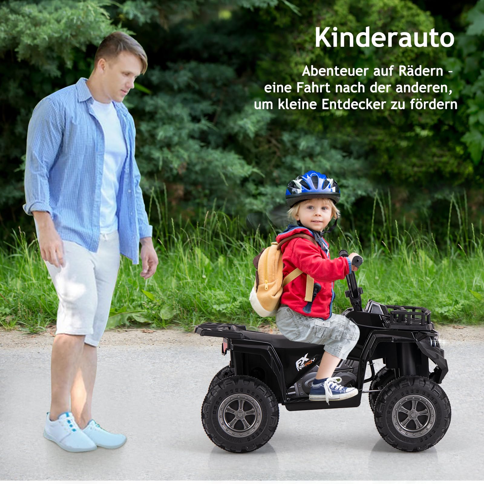 COSTWAY 6V Kinder Quad Elektro, Kinderquad mit Vorwärts-, Rückwärtsfunktion, Elektroquad mit LED-Scheinwerfern, Aufbewahrungskorb & Musik, Elektroauto ATV für Kinder ab 2 Jahren (Schwarz)