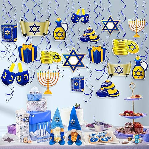 Miniatura 4 de TURNMEON 30 piezas de decoraciones de Hanukkah colgantes – Menorah Star of David Dreidel 9 estilos Hanukkah suministros para fiesta de Janucá,