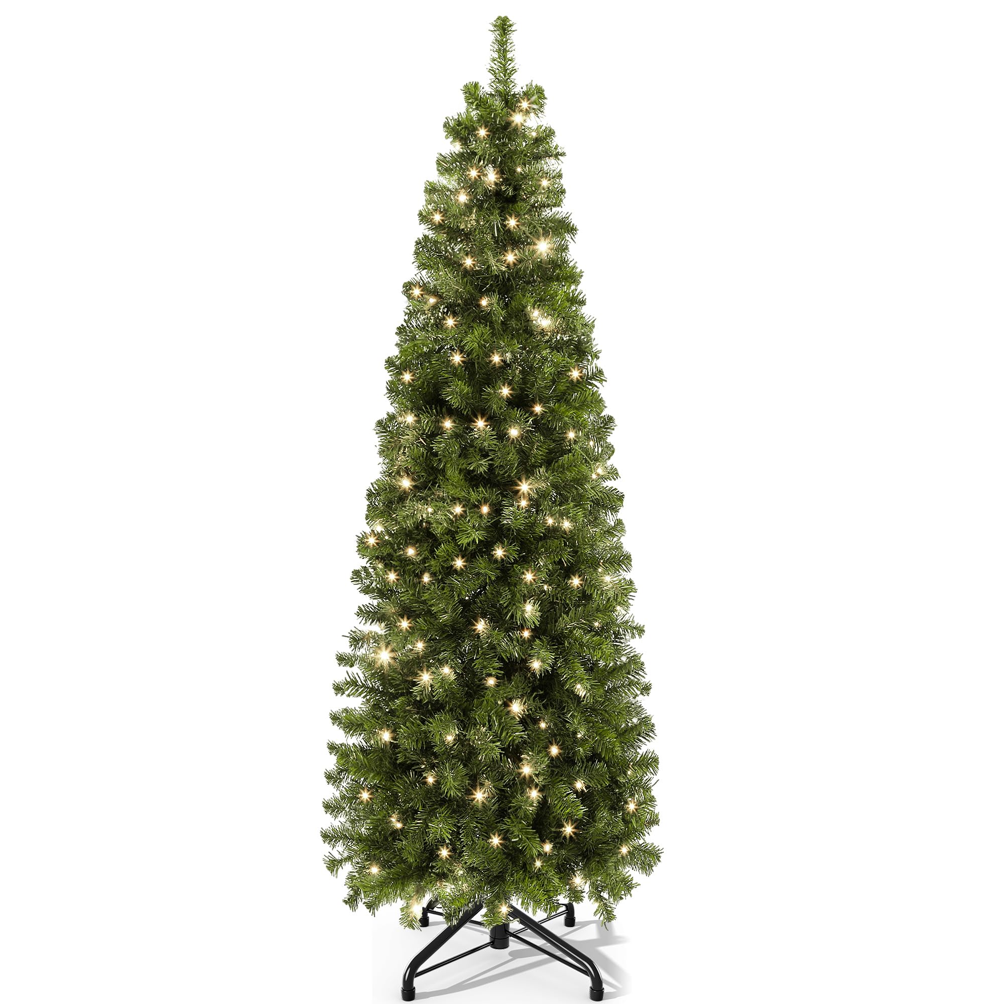 YITAHOME Albero di Natale Artificiale Sottile 182 cm con 200 Luci LED, ca. 700 Punte, Albero di Natale Realistico con Telaio Pieghevole & Supporto in Metallo, 182 x Φ65 cm
