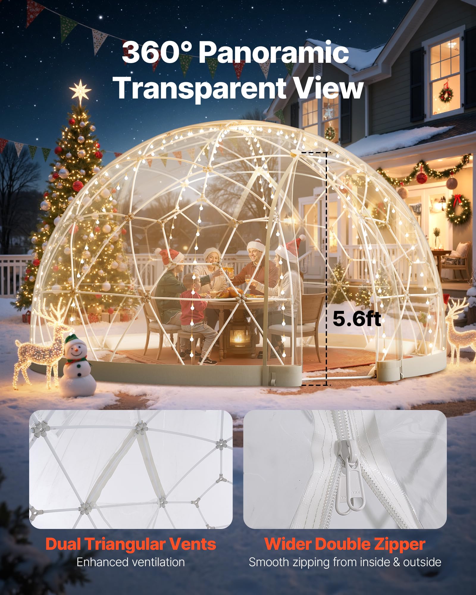VEVOR Igloo kopuła ogrodowa, 3,7 x 2,2 m, przezroczysty namiot z bąbelkami, dla 4-7 osób, odporny na warunki atmosferyczne, geodezyjna szklarnia, namiot kopułowy z PCW, do ogrodu, na taras, kemping
