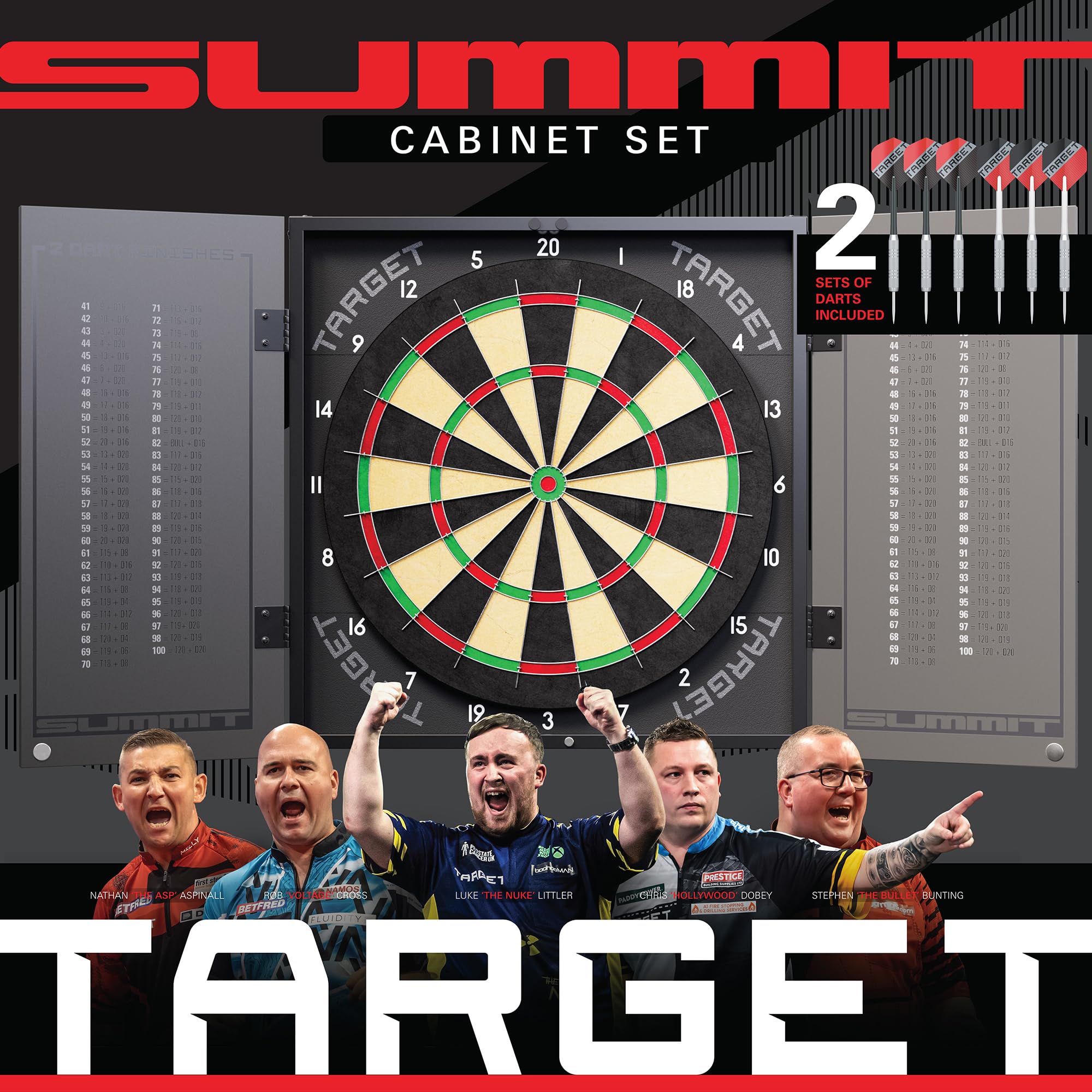 Target Darts Summit y Home Gabinete y Juegos de Dianas | Juego Completo de Dardos | Incluye Armario y Diana, Latón con Punta de Acero | Summit Incluye 1 Mes de Suscripción a la Aplicación Dartcounter