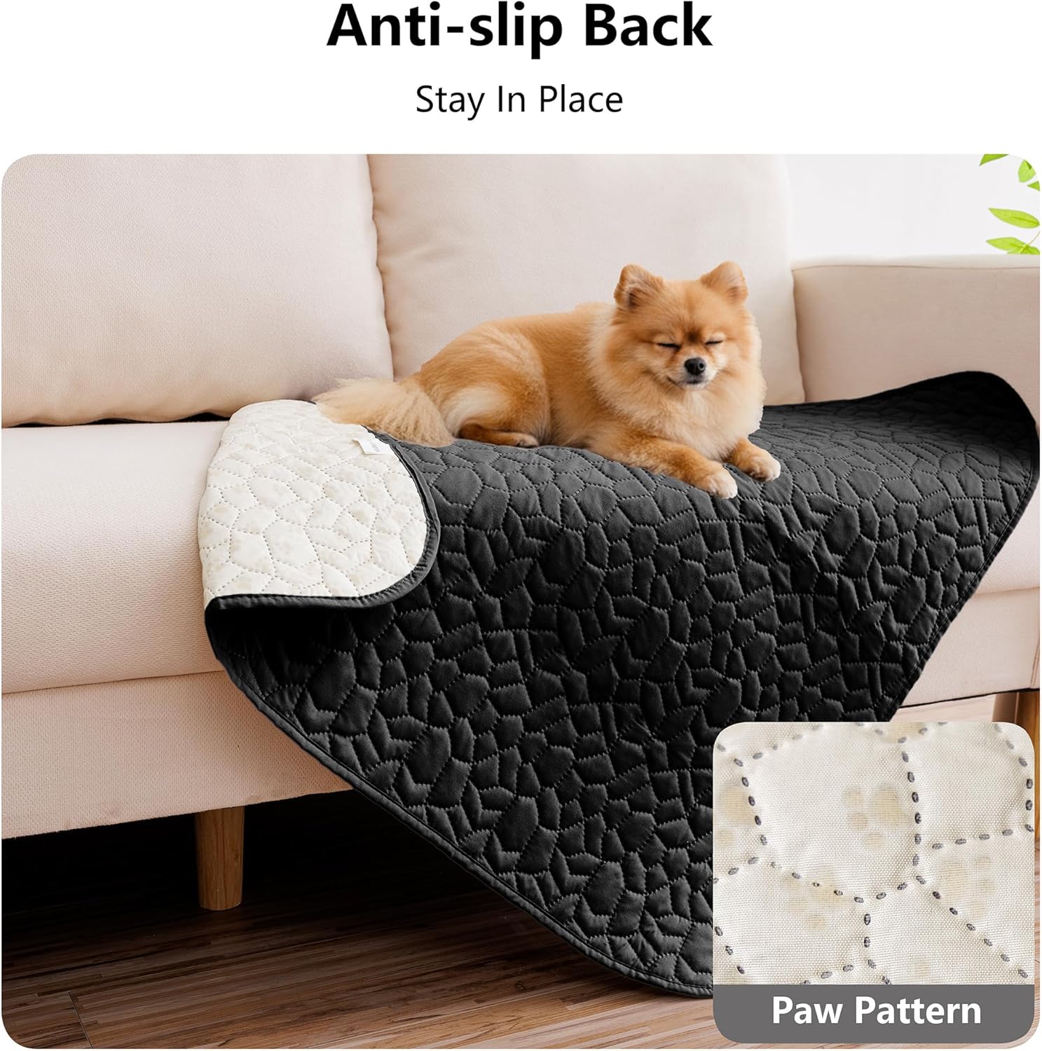 Waterproof Couch Cover for Dogs Washable, Anti-Slip Back Dog Bed Blanket Pet Chair Sofa Furniture Protector(52x82 Inches, Black)