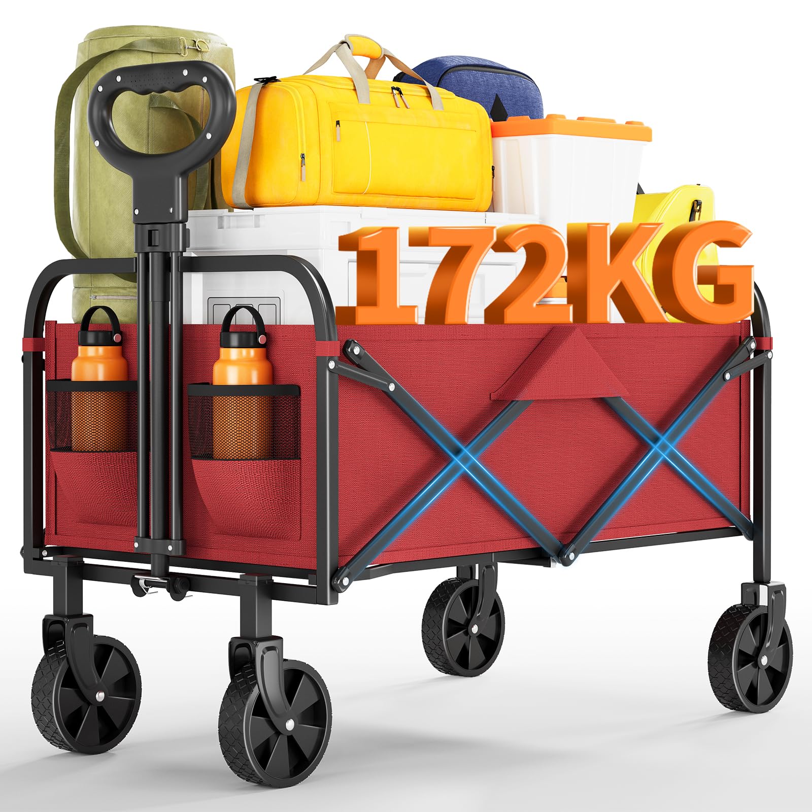 Garvee 220L Festival Trolley on Wheels - Folding Wagon Cart, 172 kg Capacity Collapsible Foldable Trolley with Adjustable Handle, Portable Camping Cart with All-Terrain Wheels for Shopping, Camping