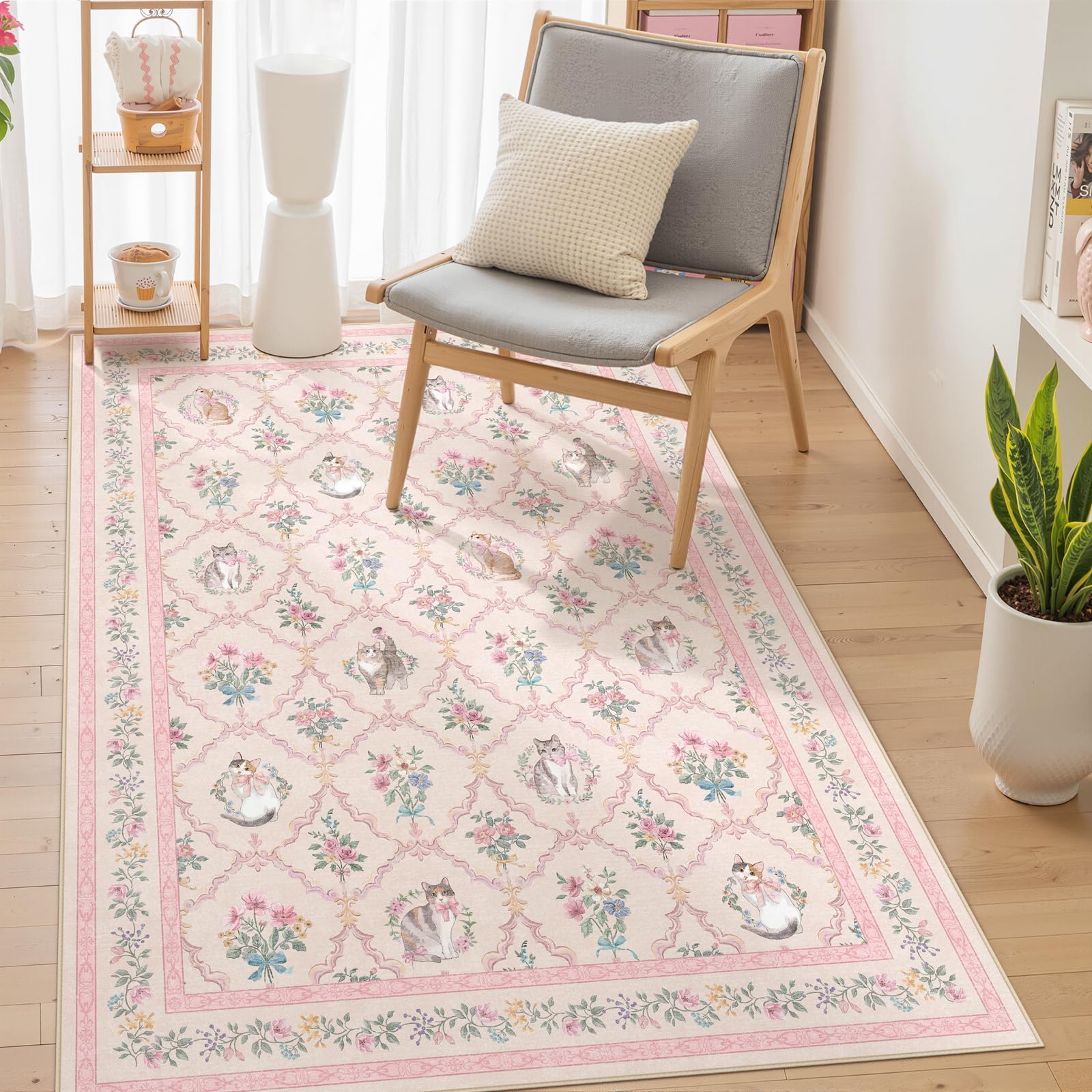 Cute Cat Door Mat - Pink Floral Rug -11 Cute Cat Door Mat - Pink Floral Rug -11