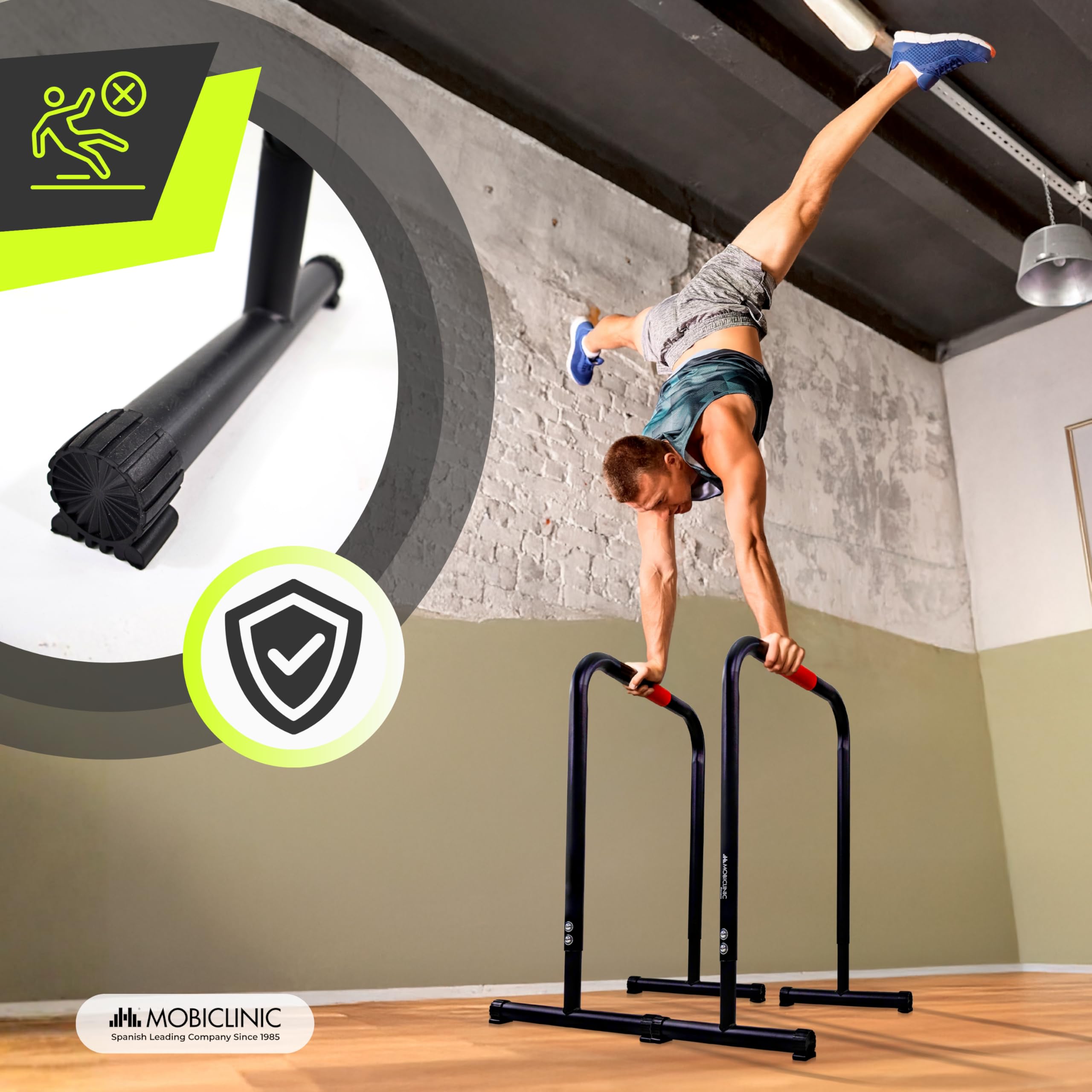 Mobiclinic®, Parallele Calisthenics, Regolabili, 2 Altezze 79-89 cm, Impugnature Antiscivolo, Piedini in Gomma, Acciaio Rinforzato, Dip, Flessioni, Plank, Funzionali, Twins