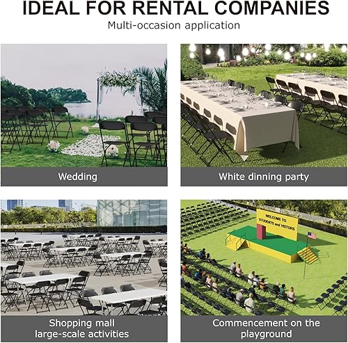 Miniatura 7 de Paquete de 10 sillas plegables negras, sillas plegables de fiesta, silla plegable de plástico para exteriores, asiento comercial apilable para