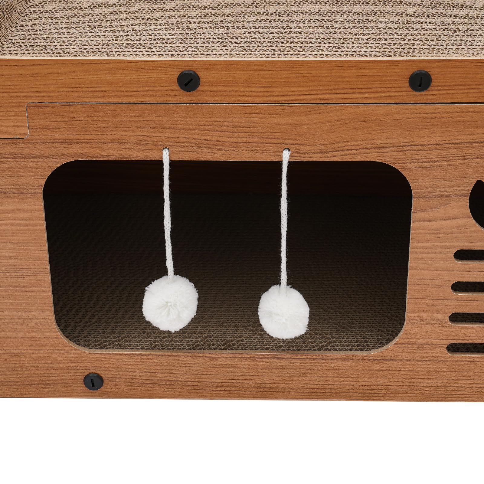 Cuccia per gatti, pieghevole, con palline, in cartone ondulato, per animali domestici di piccole dimensioni, per il riposo interno, per giocare (marrone, porta singola)