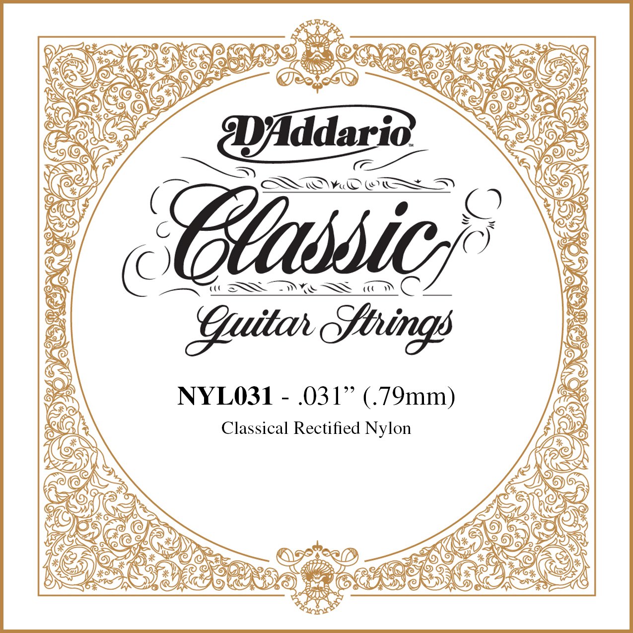 D'Addario NYL031, cuerda individual de nailon rectificada para guitarra clásica, .031