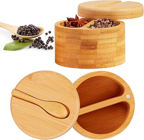 2 piezas de bambú sal pimienta caja condimentos bodega bambú azúcar caja pimienta especias contenedores de almacenamiento con tapas magnéticas