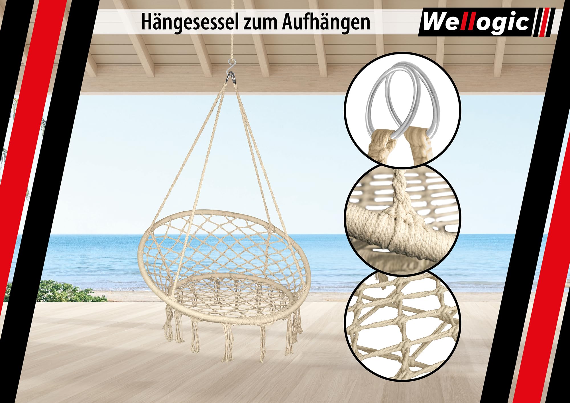Hängesessel Wetterfest bis 150 kg – Indoor & Outdoor Hängestuhl – Hängeschaukel mit 4-Seil-System & Stahlringen – Hängekorb für Balkon, Garten & Wohnzimmer – Robust & Komfortabel