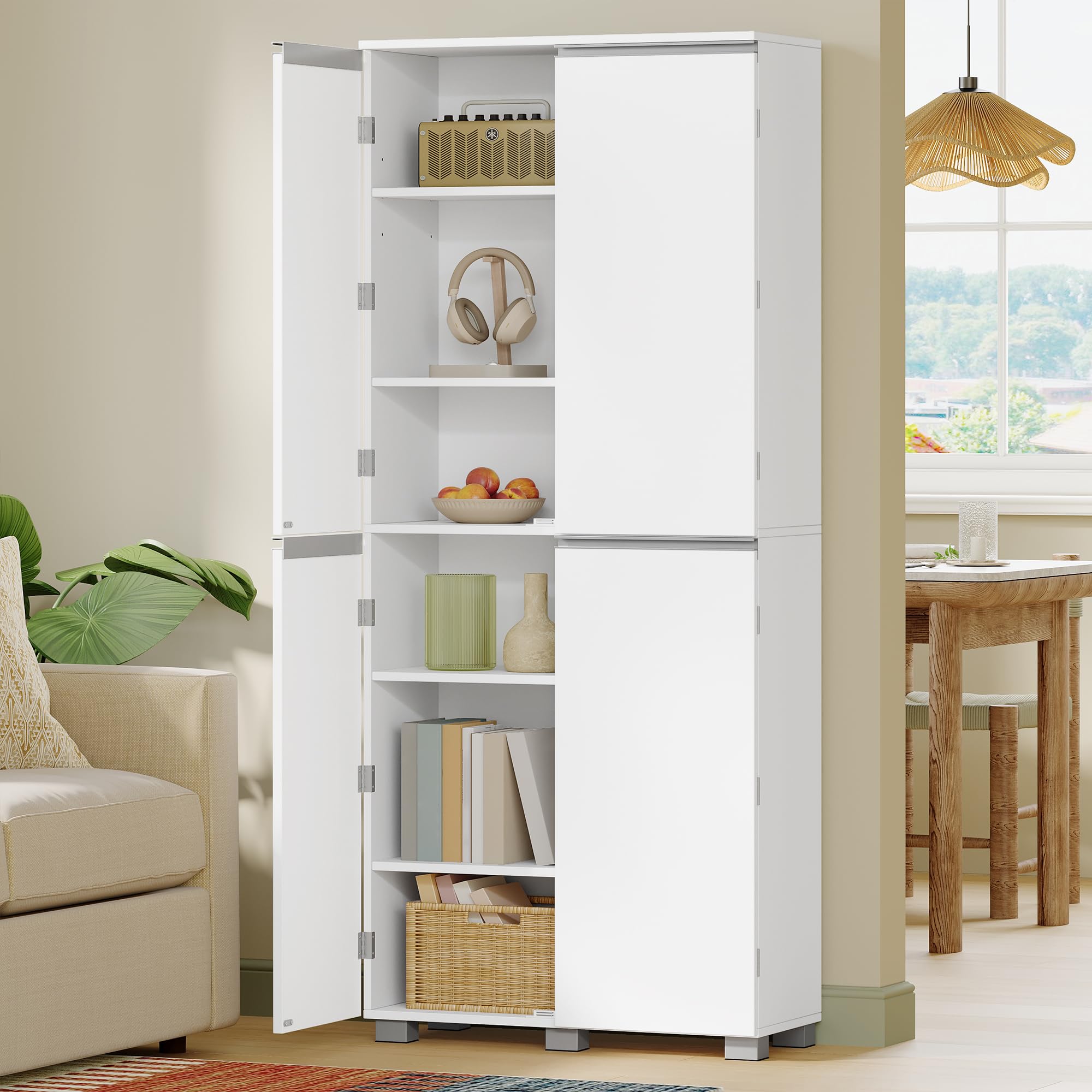 HEXCELEN Armoire de Salle de Bain, Meuble de Rangement avec 4 Portes Blanc