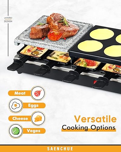 Miniatura 3 de Saenchue Parrilla eléctrica de mesa  Parrilla redonda eléctrica antiadherente para interiores  Parrilla de raclette reversible 3 en 1 y juego de