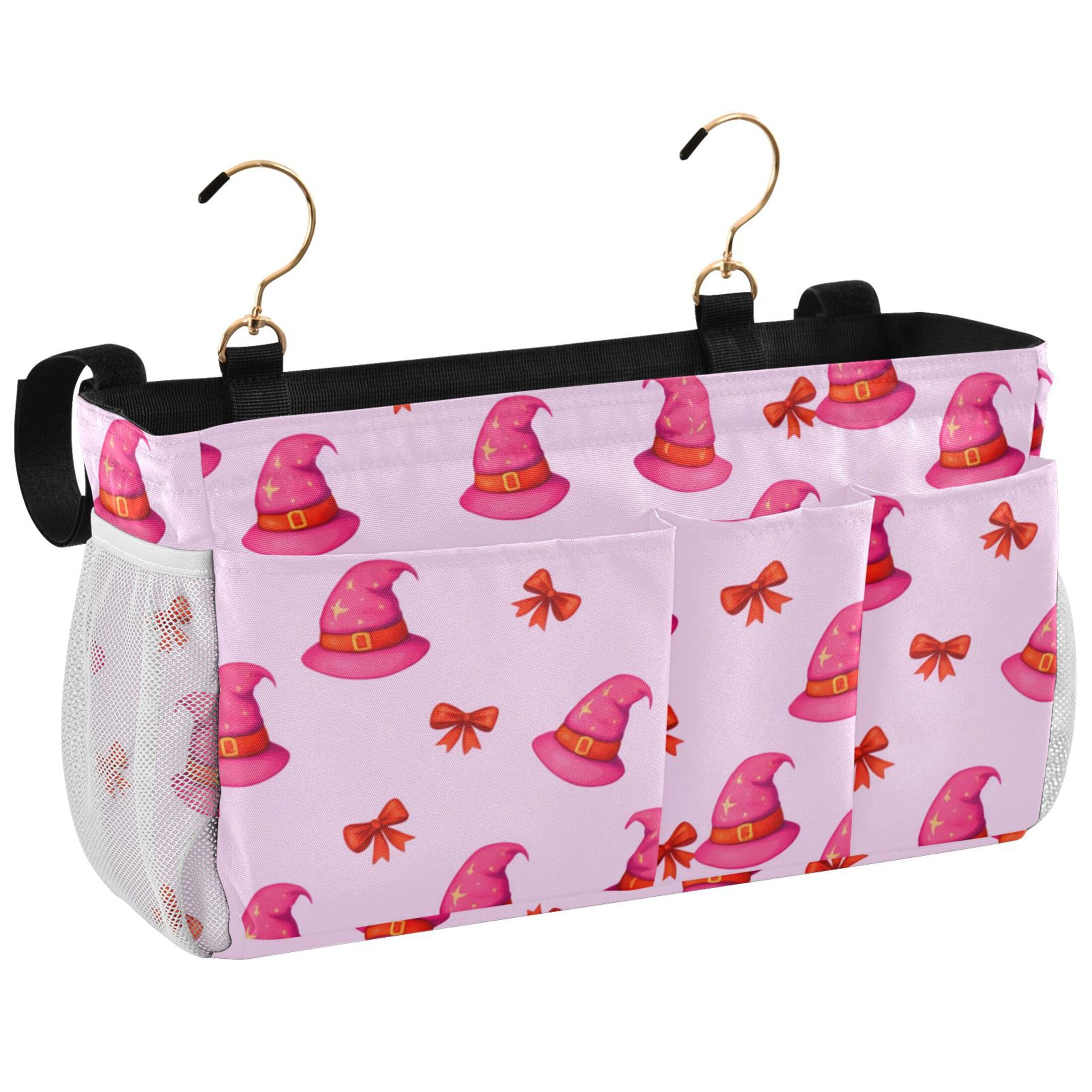 Burbuja Pink Witch Hats Bedside Caddy Hanging Storage Organizer with 2 Straps and Hooks for Home College Dorm Bunk Bed Hospital Bed Crib