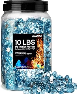 NUPICK10 Pound Fire Glass, 1/2 Inch Reflective Fire Glass, Fit with Fire Pit Glass and Fireplace Glass, Pacific Blue