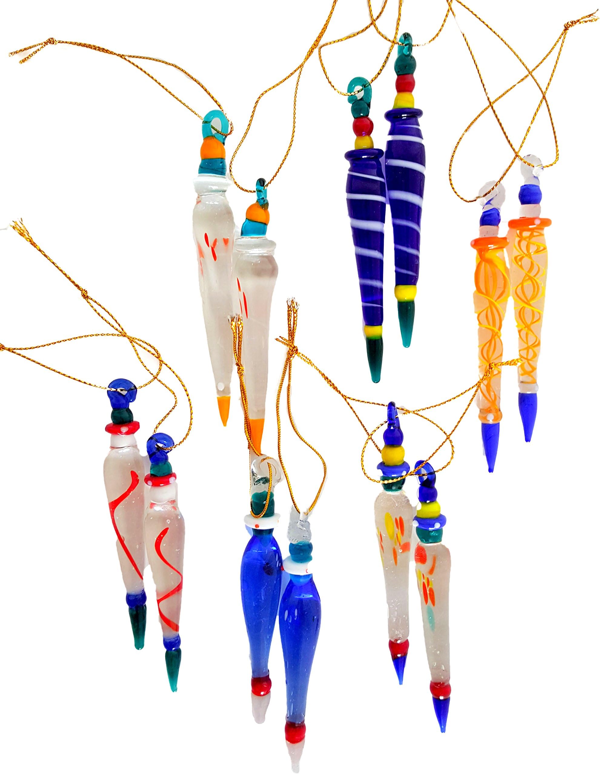 Glass Icicles, Multicolored Whimsical Hanging Ornaments, Light Reflecting Ornaments (12)