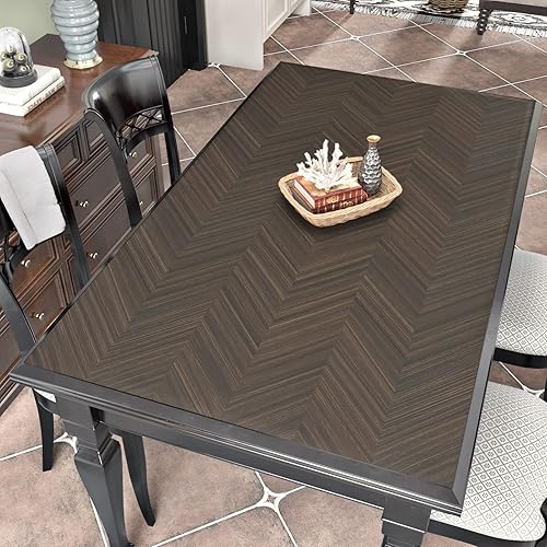 Miniatura 3 de Wallercity Papel tapiz de espiga marrón de 24 x 118 pulgadas, papel tapiz de rayas modernas, papel tapiz de grano de madera para gabinetes, papel de