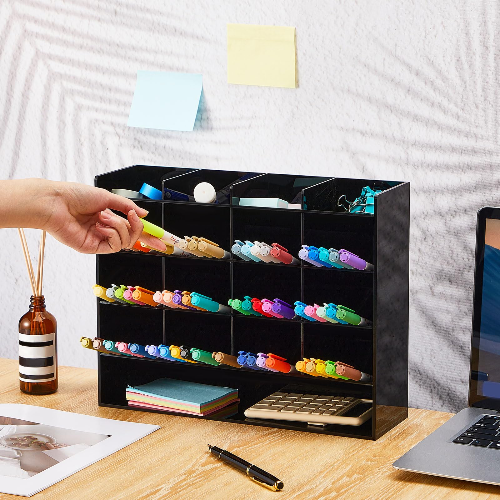 MotiMind Organizer per penne in acrilico verticale, espositore per oggetti artistici, scrivania da ufficio, cancelleria, matite (nero, 33 x 10 x 25 cm)