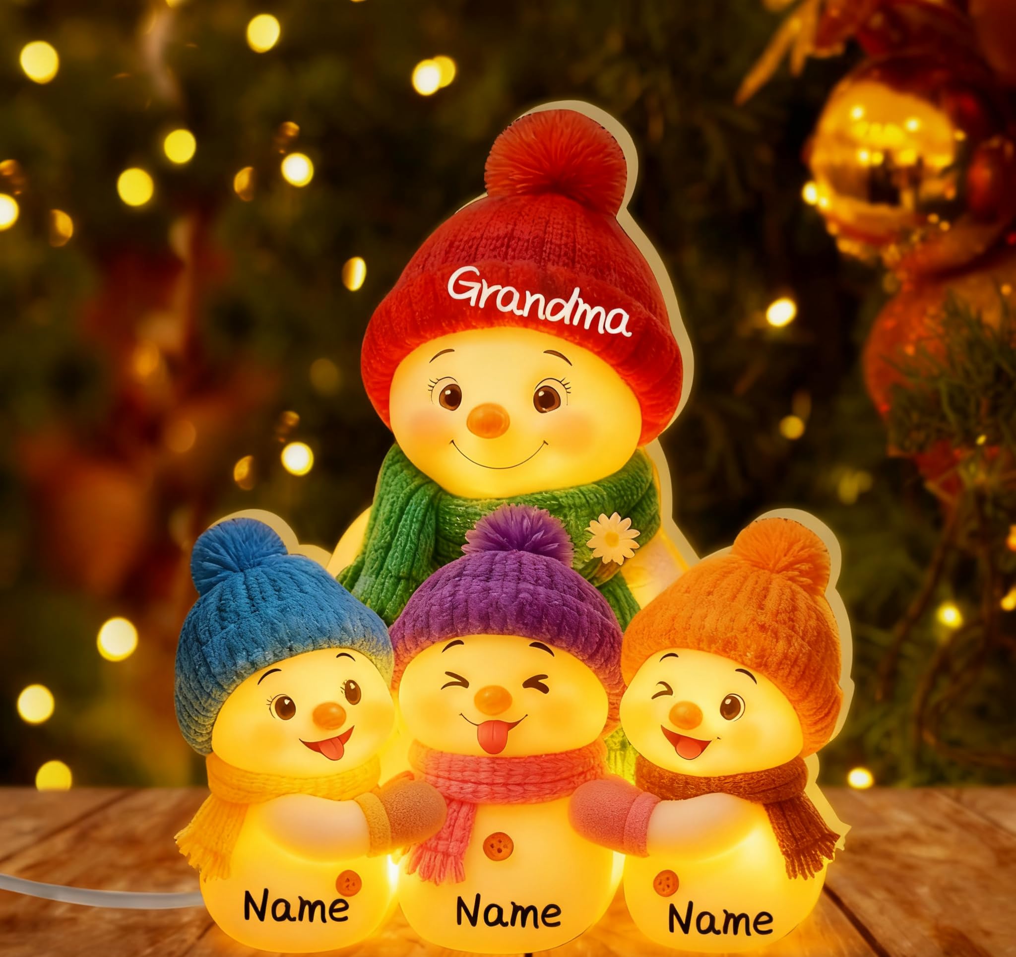 MYZQIFF Personalized Snowman Grandma, Grandpa, Grandparents and Grandkids LED Light Box, Custom Family Grandkids Name Christmas Snowman Grandma Night Light Lamp Box Desk Decor for Gigi Nana (style05)