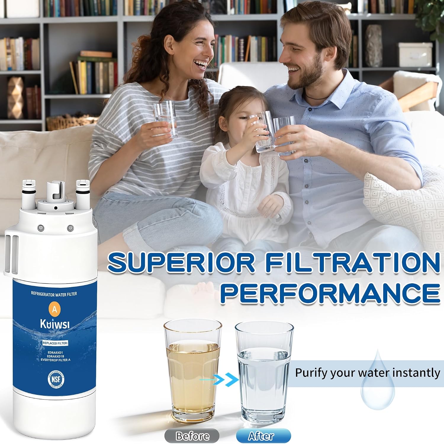 Water Filter A Replacement for Whirlpool WRMF3636RZ00, WRSF5536RZ00, WRSC5536RZ00, WRFF3536SZ, KitchenAid KRFC136RPS00, KRSC536RPS00, Maytag MRFF4236RZ, MRSF6636RZ00, 1PACK