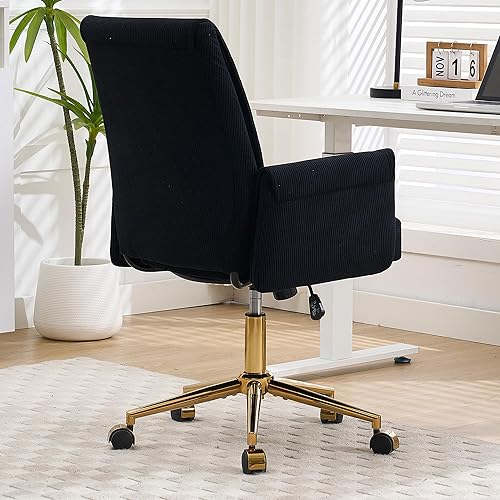 Miniatura 8 de YITAI Stripes Velvet 360°Swivel Desk Chair, Modern Height Adjustable Home Office Armchair with Gold Base and Wheels for Vanity, Comfy Computer Chair