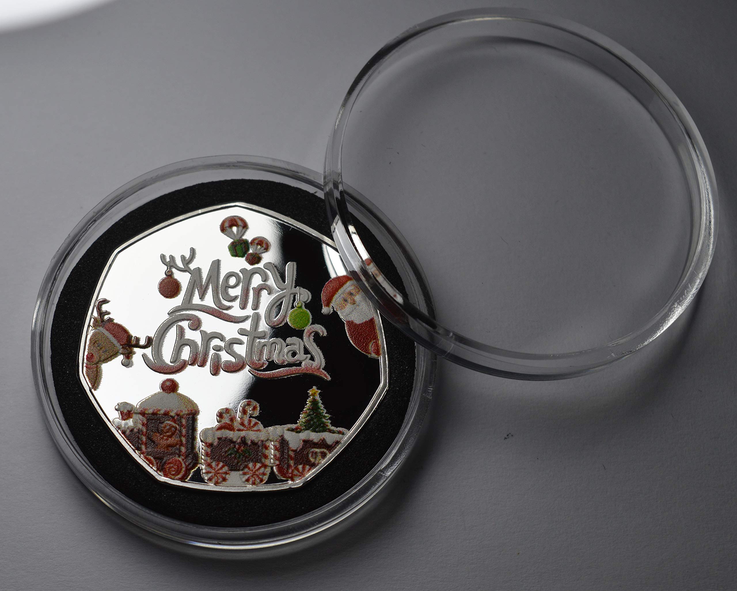 The Commemorative Coin Company MERRY CHRISTMAS .999 Silver FULL COLOUR Commemorative in Capsule. Santa Claus Gift/Present/Stocking/Tree Xmas/Festive
