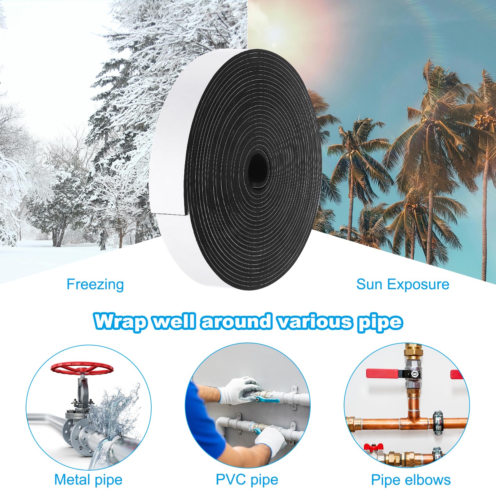 Nastro Isolante Per Tubi PATIKIL – 2,4 Pollici X 33 Ft, In Gomma Spugna Con Rivestimento In Alluminio, Resistente Alle Intemperie, Per Acqua Calda E Fredda